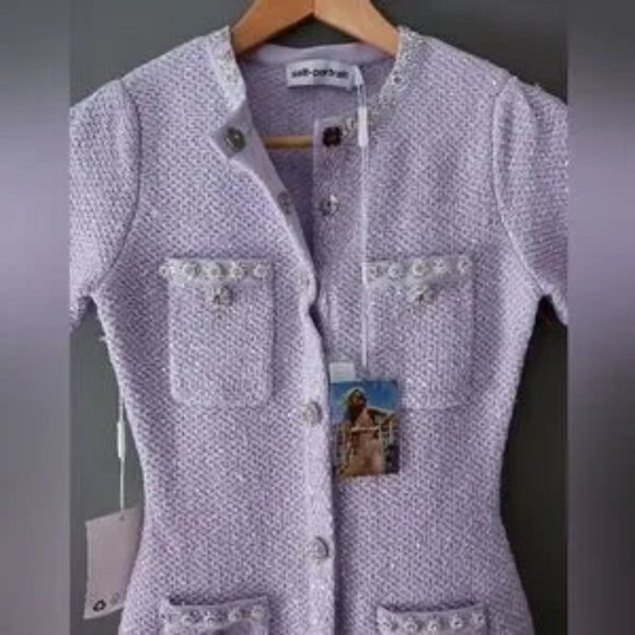 NWT Self -portrait lilac,purple Sequin knit mini dress Size S, - Picture 3 of 15
